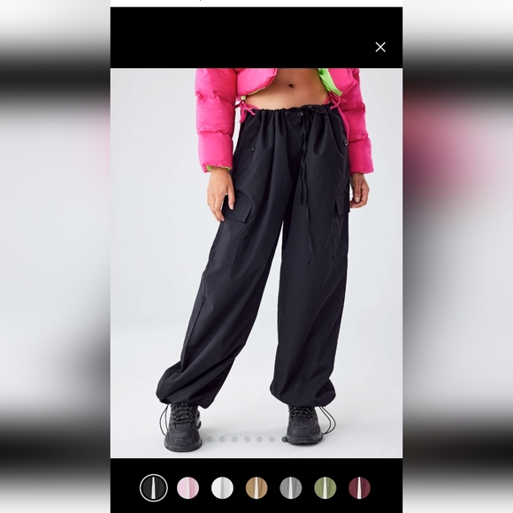 Solid Low-Rise Parachute Cargo Pants - Picture 1 of 6